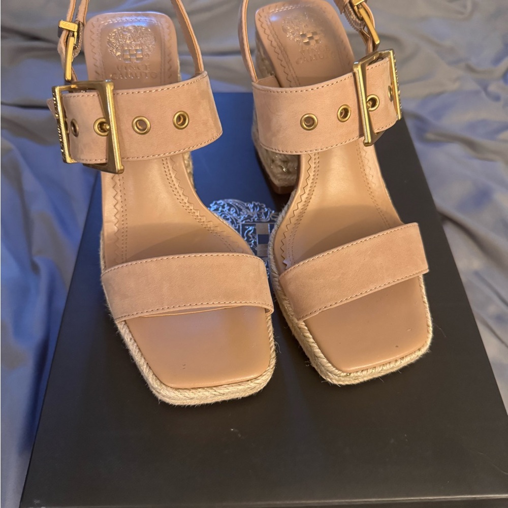 Elegant Tan Sandals with Gold Buckles